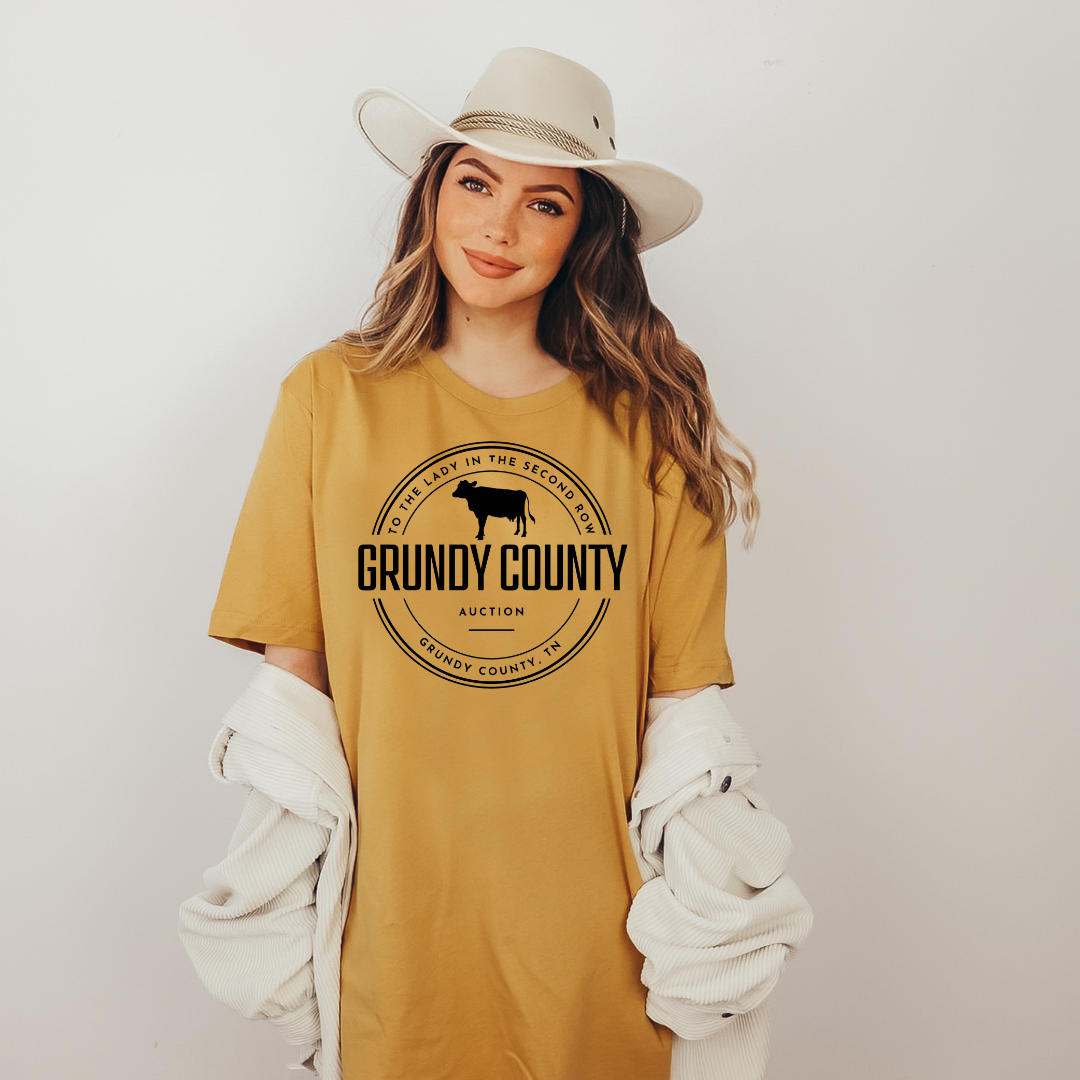 The Grundy County Auction Tee - Soft Cream and Mustard