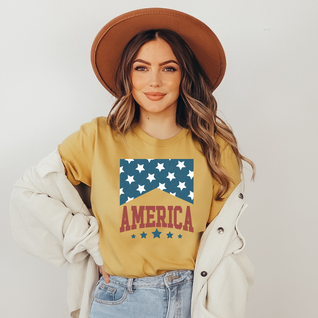 America Vintage Tee - Heather Grey and Mustard