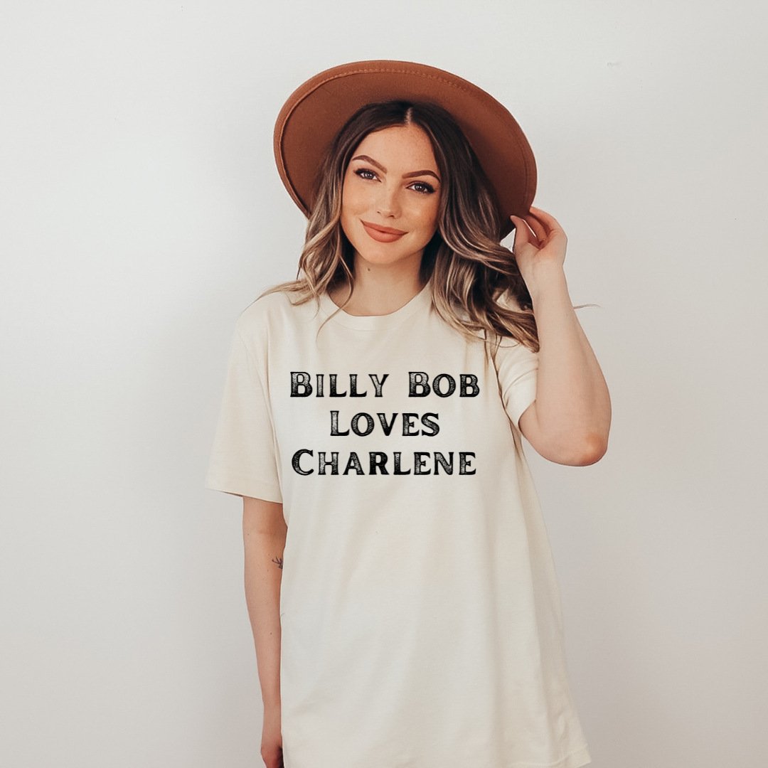 Billy Bob Loves Charlene Tee - Soft Cream and Peach