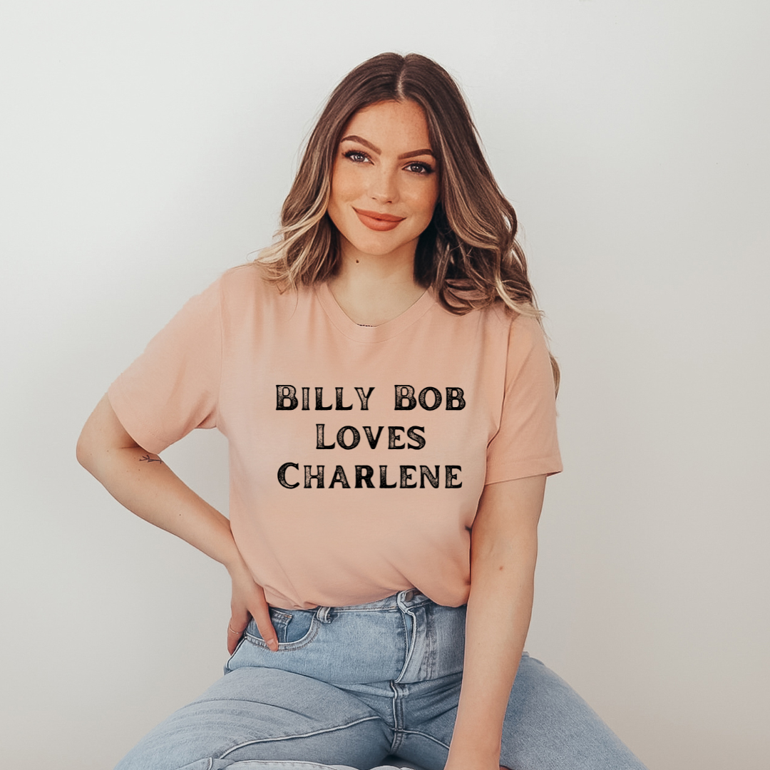 Billy Bob Loves Charlene Tee - Soft Cream and Peach