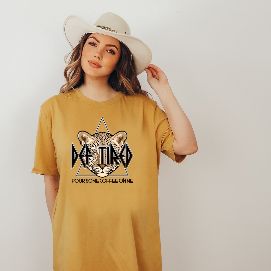 Def Tired Tee - Peach, Pebble Brown and Mustard