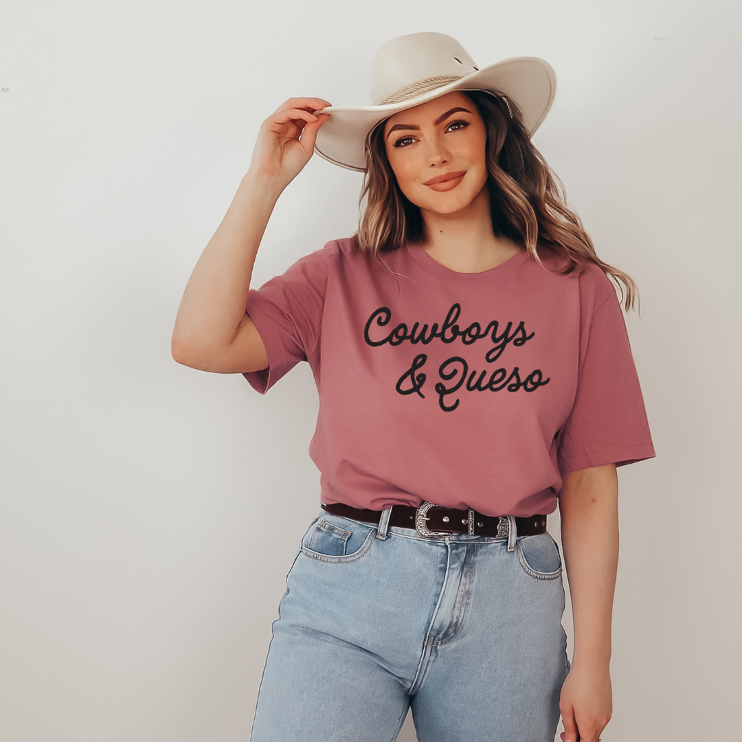 Cowboys & Queso Tee - Mauve, Soft Cream  and Pebble