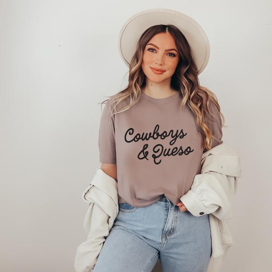 Cowboys & Queso Tee - Mauve, Soft Cream  and Pebble