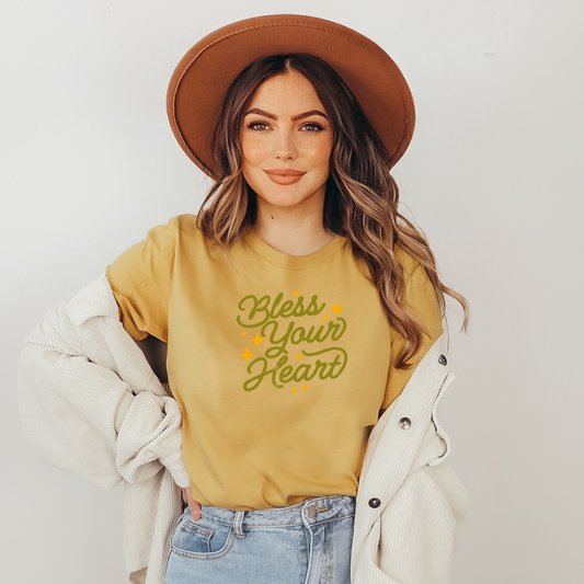 Bless Your Heart Tee - Soft Cream and Mustard