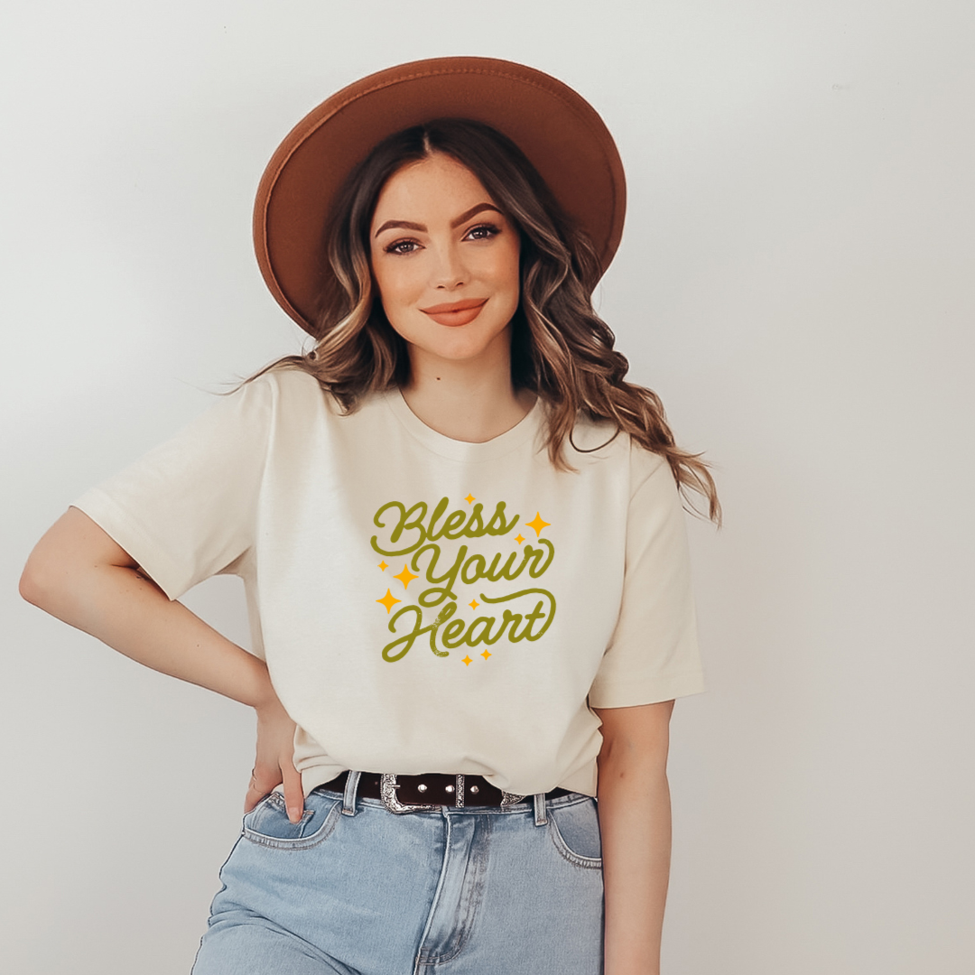 Bless Your Heart Tee - Soft Cream and Mustard