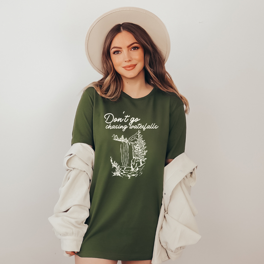 Don't Go Chasing Waterfalls Tee - Army Green, Mustard & Heather Tan